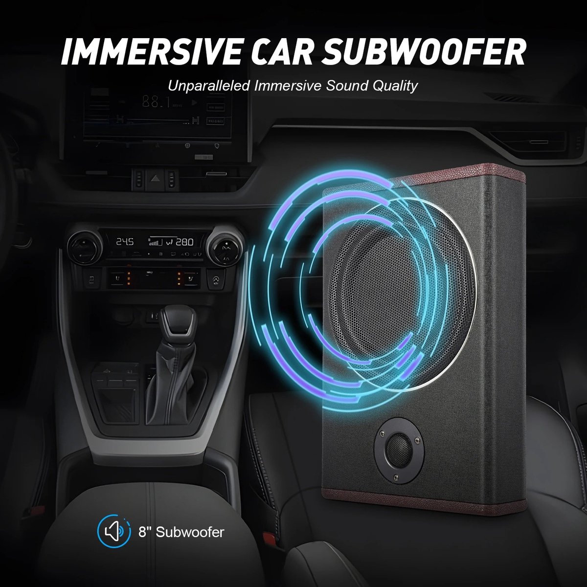 Atlasyx subwoofer auto - Actieve - Underseat - Onder stoel - Instelbare bas 0-12 dB - 600 W - Ultradun 37 x 25 x 7,5 cm - Zwart – foto 7