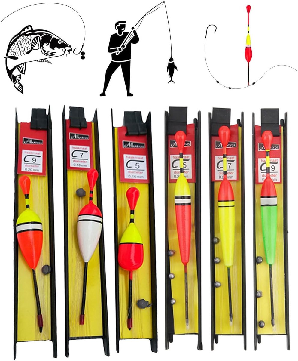 SnelShoppen - Vissersmok Set - 6 Stuks Vissersmokken met Dobbers, Lood, Vissnoer en Haak (5#, 7#, 9#) voor Karper, Forel, Aal, Zander - Ideaal voor Me