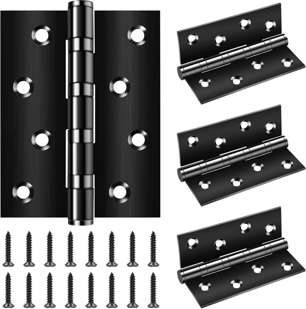 Scharnieren voor zware belasting, 100 × 76 × 13 mm, Bolatus scharnieren, inklapbaar, zwart met 8 gaten, deur kogellagerscharnieren roestvrij staal met schroeven, scharnieren voor massieve