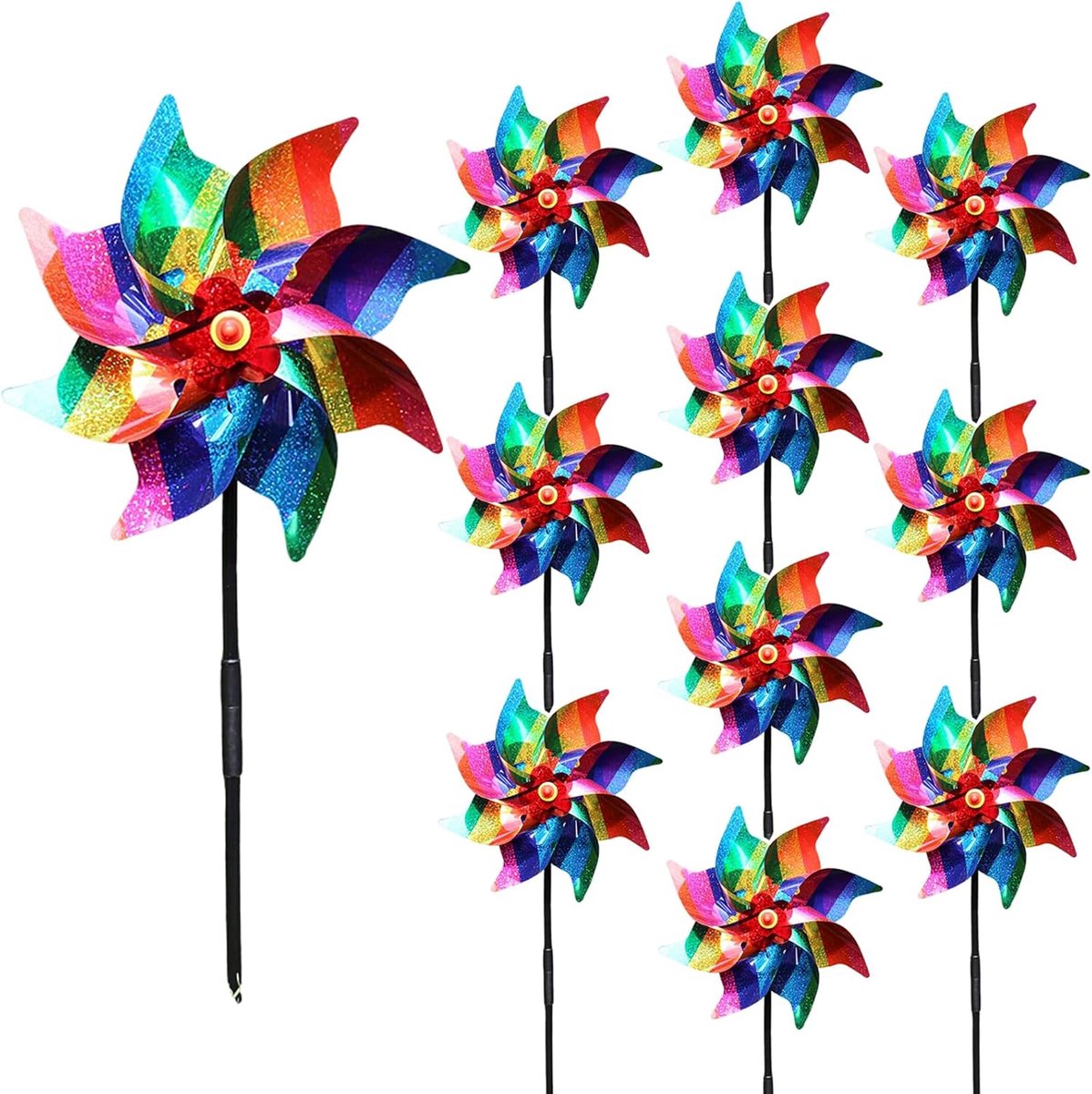 10 stuks 22 cm Regenboog Pinwheels Windmolen Windspinners Outdoor voor Tuin Tuin Gazon Vogelafweermiddel, Plastic Folie Reflecterende Kleurrijke Pin Wielen voor Rainbow Pride Decoraties