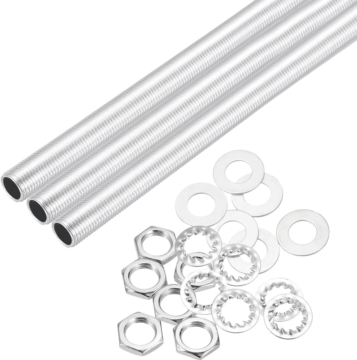 21-delige buisset voor lampen, 30,5 cm met zeskantmoeren en sluitringen, holle buizen met fijne schroefdraad M10, voor reparatie van hardware en montage, plafondlampen, kroonluchters