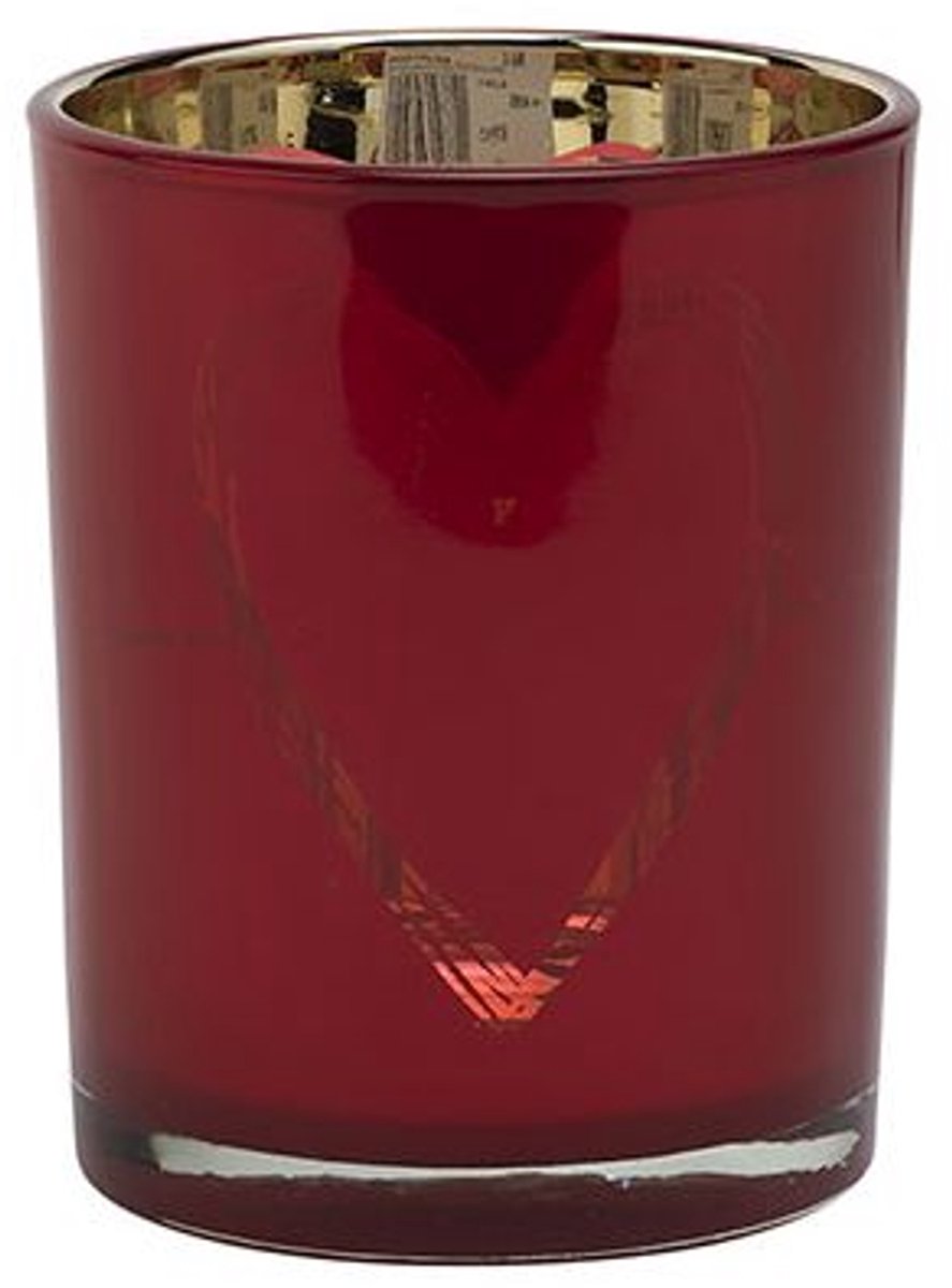 Theelichthouder Heart Rood 10x10xh12,5cm Glas