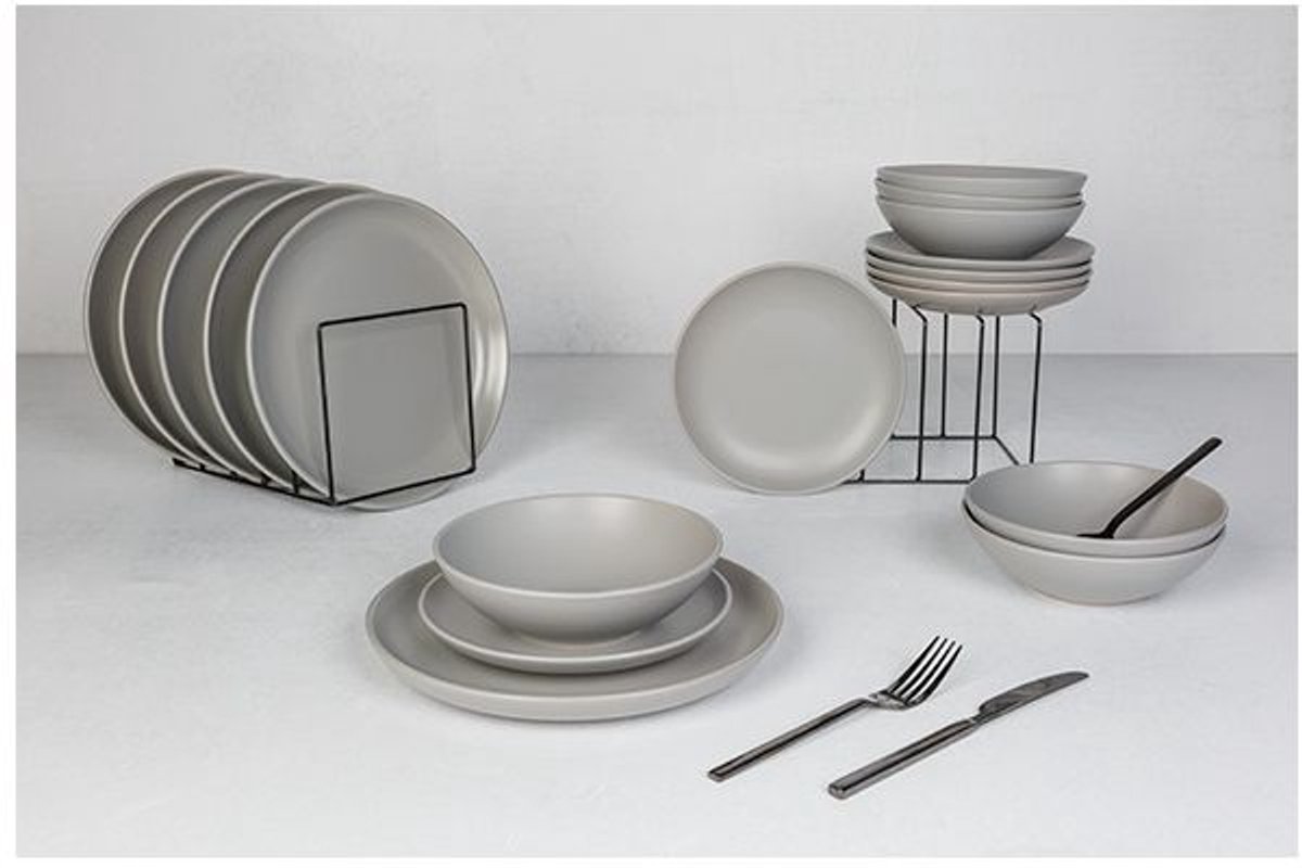 Viva Grey Set 18dlg - 6xplat Bord - 6xdiep Bord - 6xdessertbord