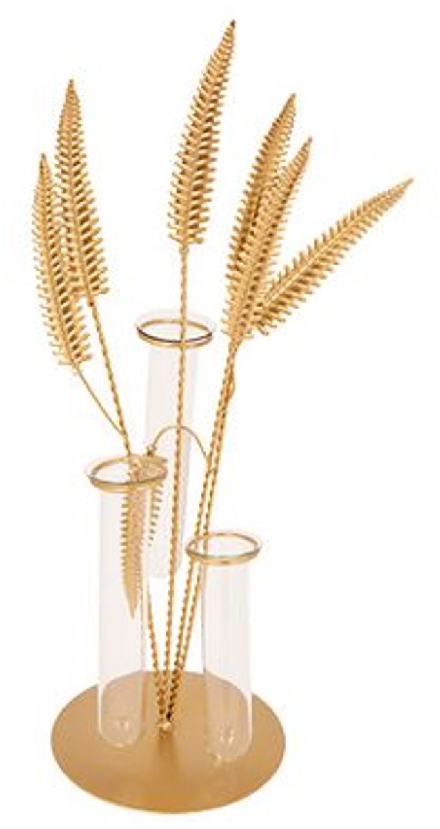 Vaas 7 Leaves 3 Glass Tubes Goud 14,5x13 Xh39cm Andere Metaal