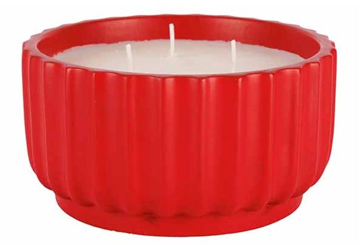 Geurkaars 3 Wicks Rood 14x14xh7,5cm Rond Cement
