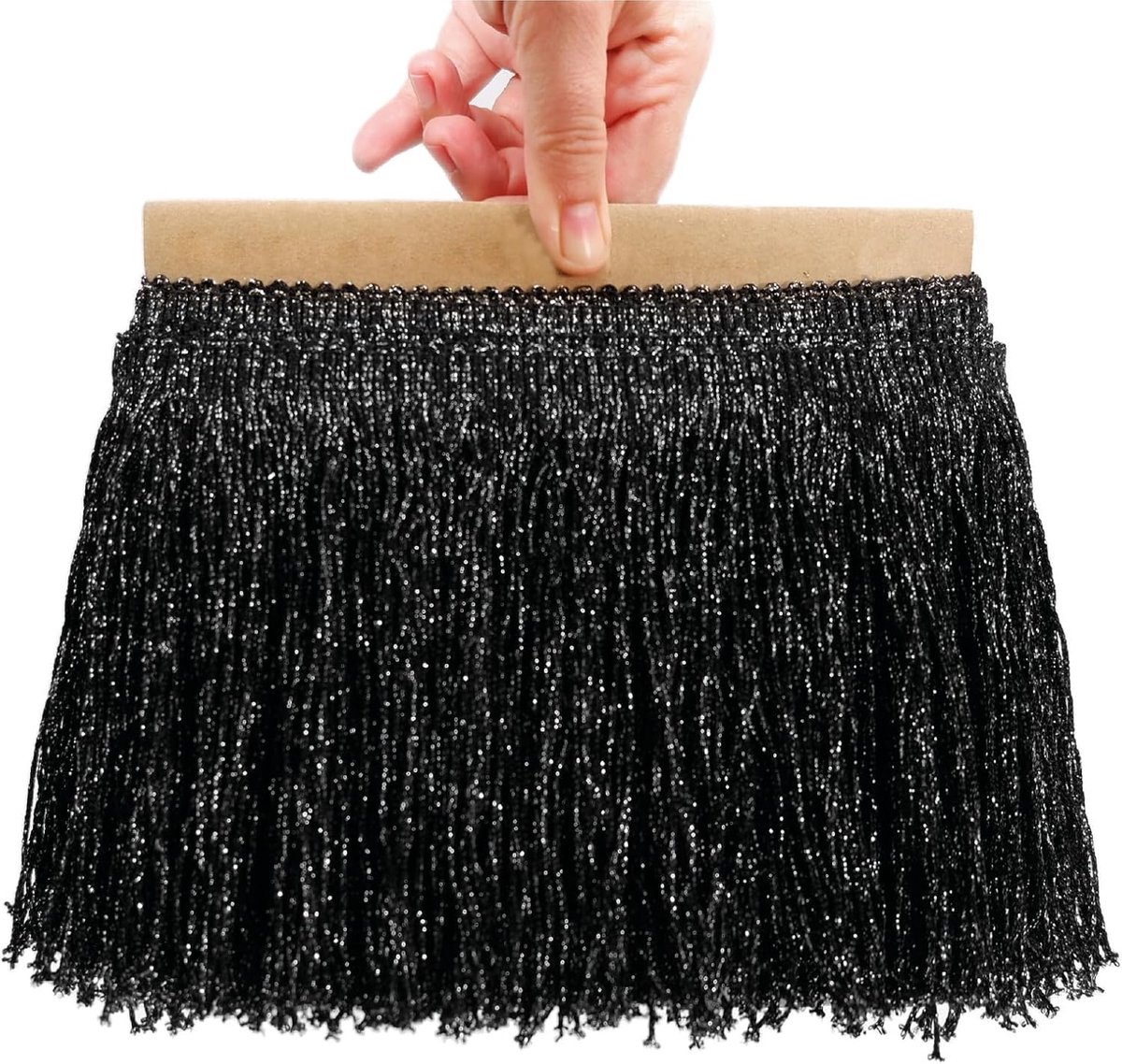 = Lamé Cuquillo-Franje met Lurex om te Naaien. Feest- en Carnavalsjurken. Samenstelling Rayon 95% en Lurex 5%. Lengte 15cm. 5m Stukken - (Zwart & Zilver)