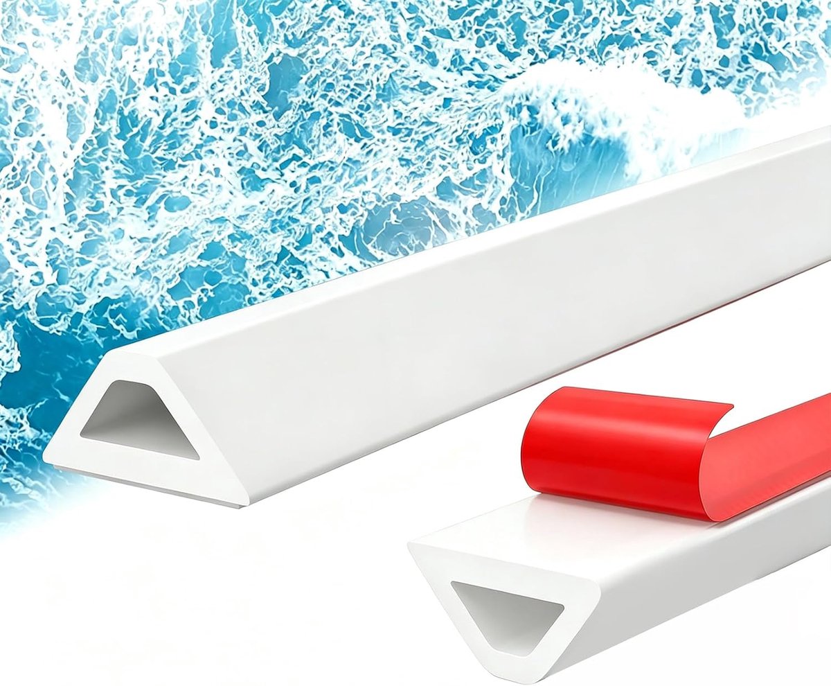 200 cm, zelfklevend, siliconen waterstopper, douchevloer, wit, bescherming voor douche, keuken, badkamer, rolstoel, douchestang, rubberen lip, eenvoudige montage