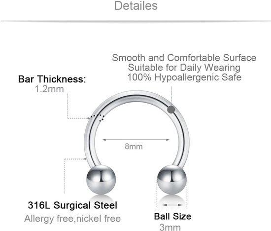 16G Piercing Helix Roestvrij Staal Ballen Piercing Neus Lip Wenkbrauw oorbellen Piercing Rook Tragus 8 Stukken Set — afbeelding 2