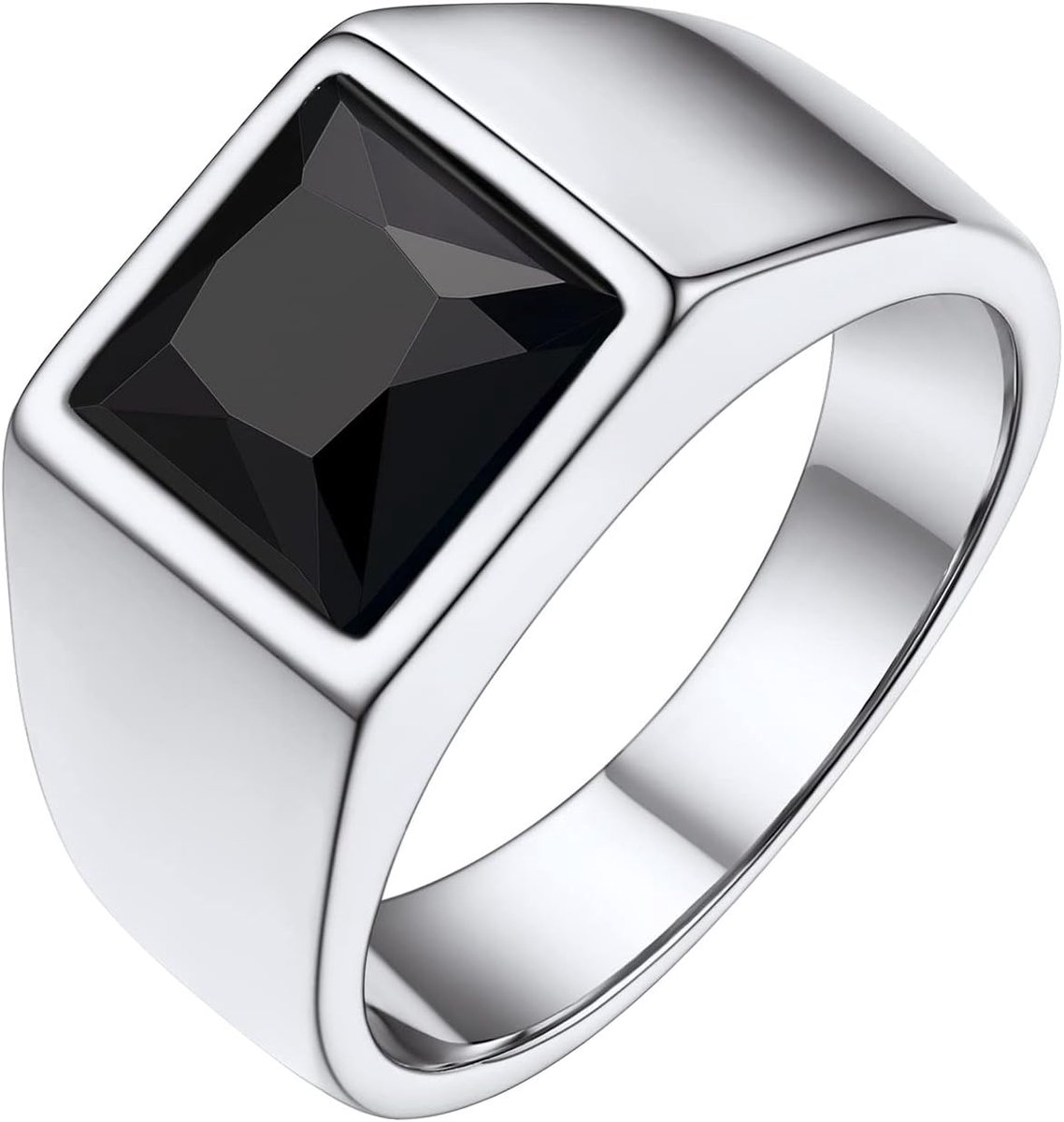 Zegelring voor heren, roestvrij staal, maat 54-72, zegelring met zirkonia, vierkante steen, blauwe topaas/onyx, zwart