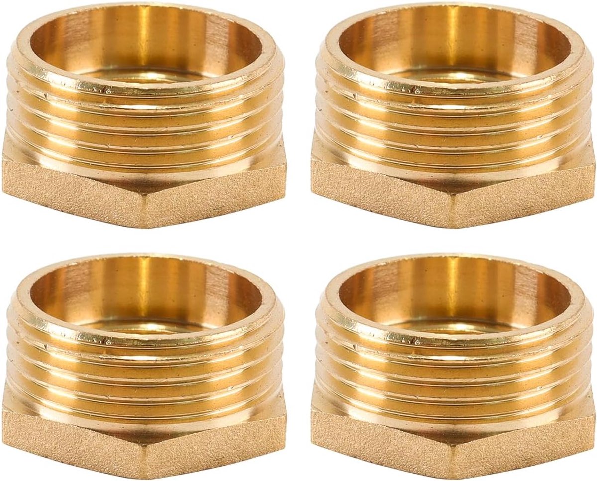 Buisverloopstuk van messing, G1 inch buitendraad (32 mm) naar G1/2 inch binnendraad (20 mm), verpakking van 4 schroefdraadfittingen