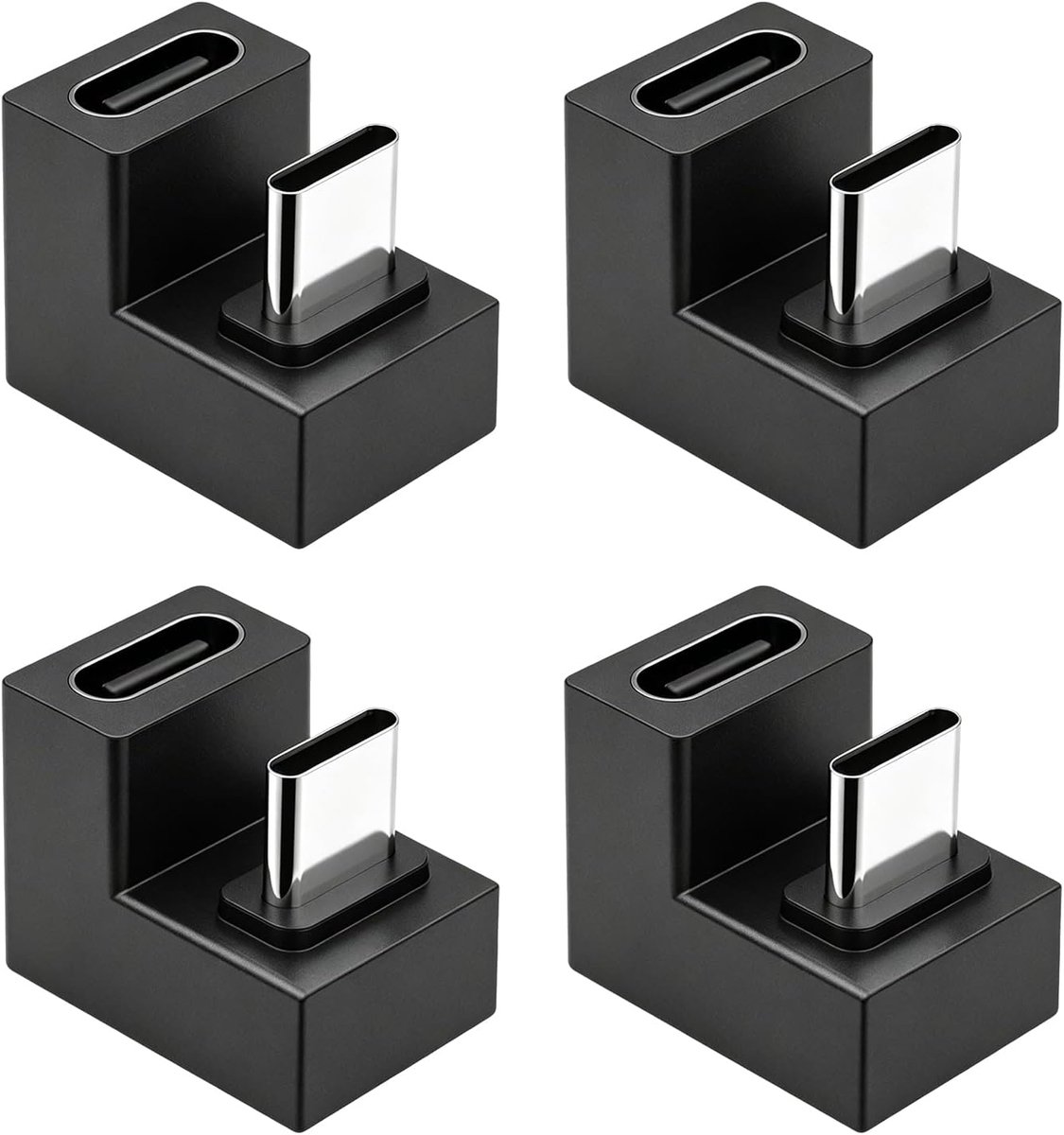 4 stuks USB C-adapter, 180 graden, USB C-adapter, 180 graden gebogen, mannelijke naar USB-C-aansluiting in U-vorm, snel opladen 100 W Pd, gegevensoverdracht, compatibel met pc, tablet