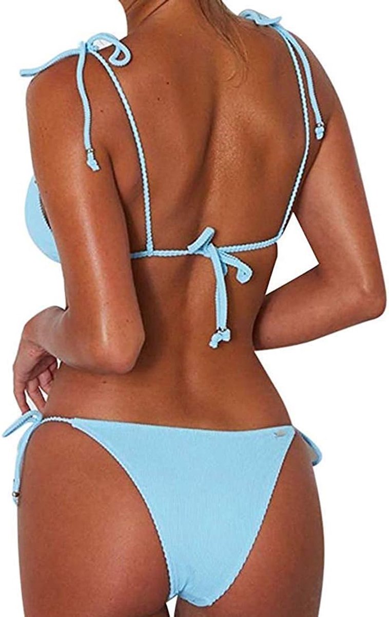 Dames effen push-up bikini set tweedelige halter badpak met driehoekige bikinibroek Braziliaanse badmode rugvrij tankini set