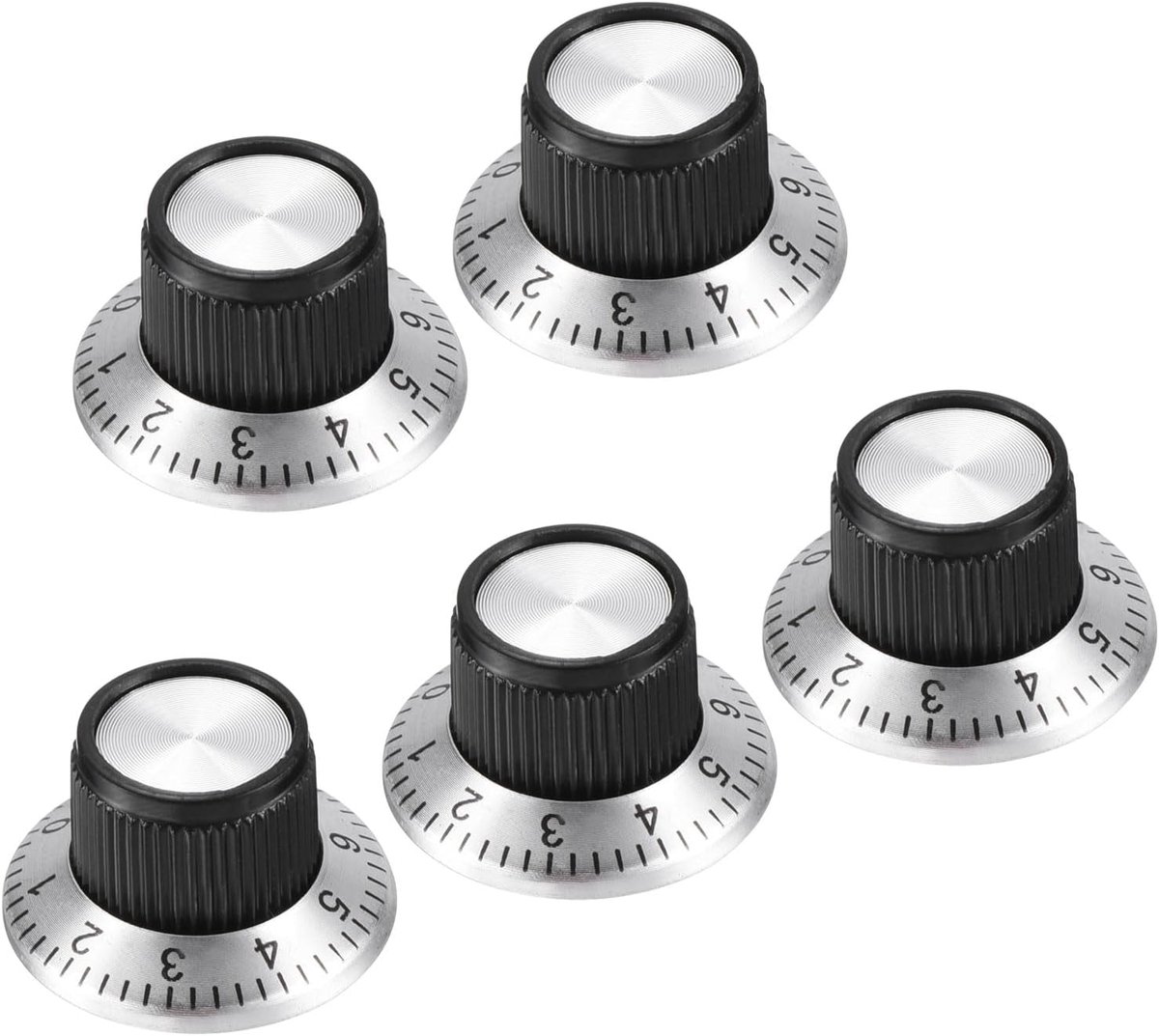 Potentiometer knoppen aluminiumlegering 24 x 14 mm 6 mm gat schaal volumeregelaar knop kap voor elektrische gitaar bas met 5 schroeven zwart 5 stuks