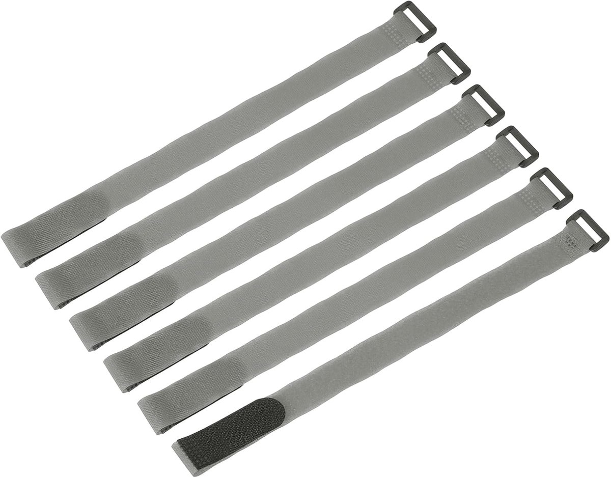 6 stuks herbruikbare riemen voor batterijbevestiging, 25 mm x 400 mm, nylon, multifunctioneel, verstelbare bevestigingsriem met FPV RC drone, boot, auto, grijs