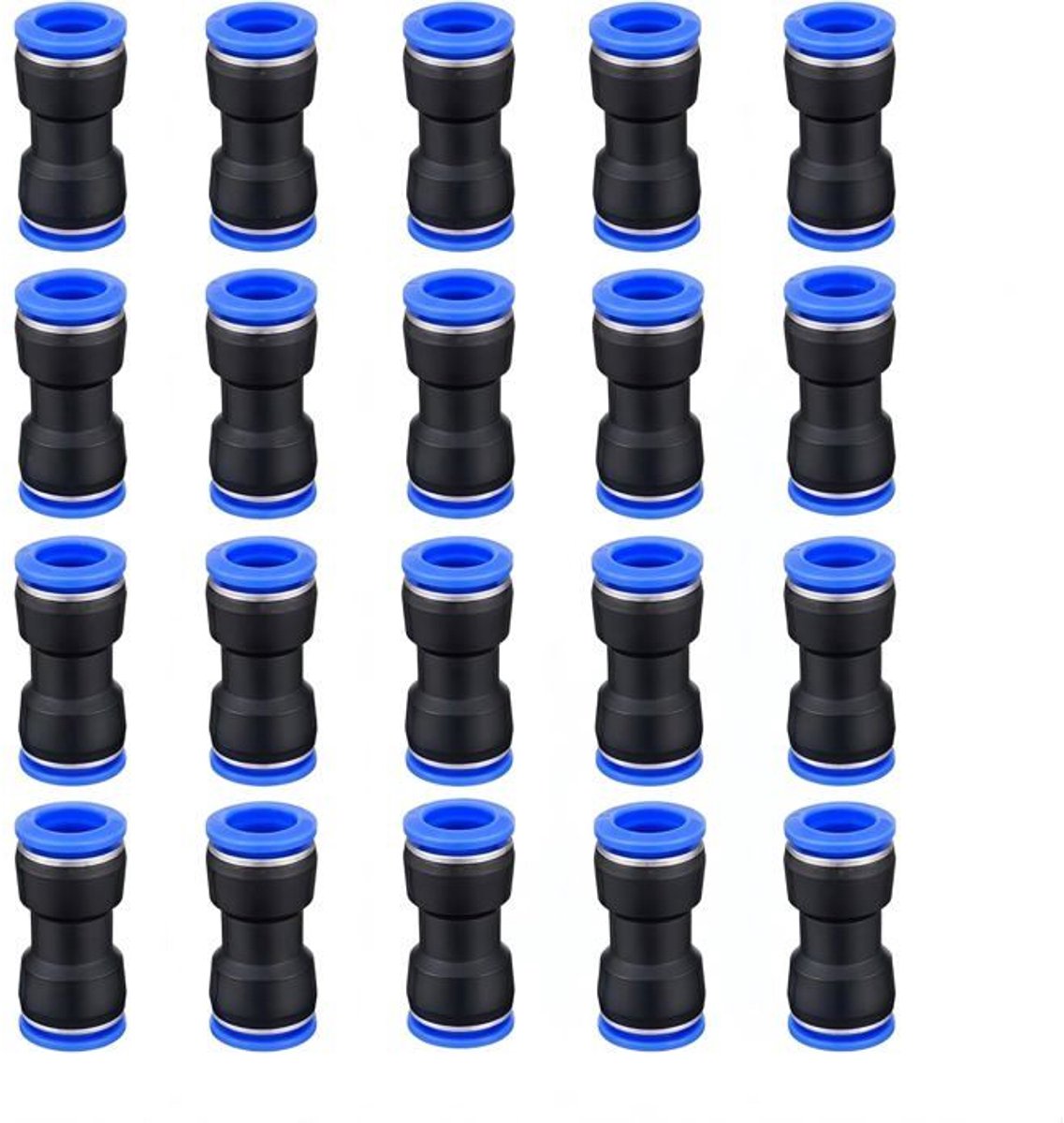 LISM-Verpakking van 20 pneumatische koppelingen, 8 mm x 8 mm rechte insteekconnectoren van kunststof, geschikt voor pneumatische slangen.