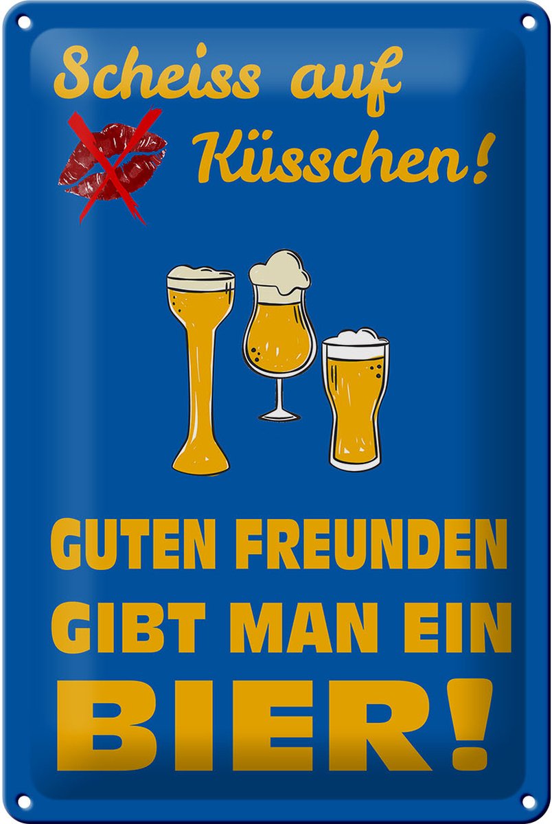 Blechschild Spruch 20x30cm Scheiß auf Küsschen gib ein Bier