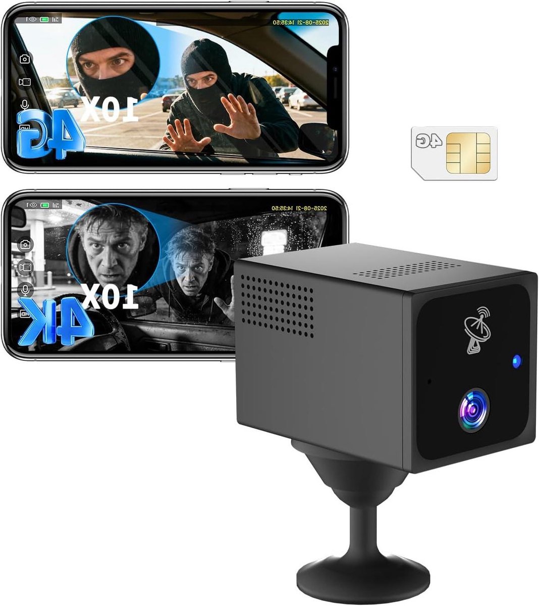 4G Beveiligingscamera - Draadloze Camera Mini Camera - Overal Beveiligen - Detectie door Glas - 4K Resolutie - Zwart