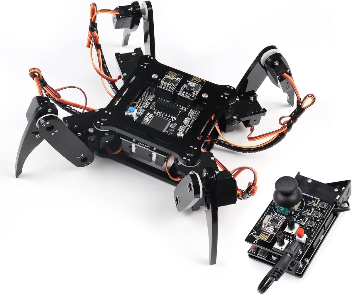 Quadruped Robot Kit with Remote (Compatible with Arduino IDE), Walking Crawling Twisting, App Remote Control, Servo STEM Project