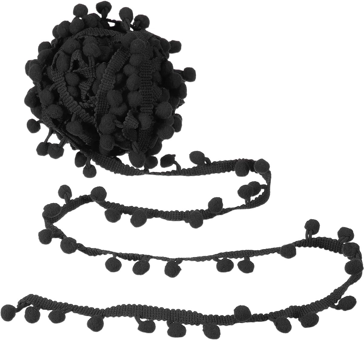 8 yards Pomponband met franjes, breedte 1,2 cm, zwarte stippen, franjes om te naaien, stoffen band voor doe-het-zelf woondecoratie, gordijnen, kleding, kussens, 10 mm