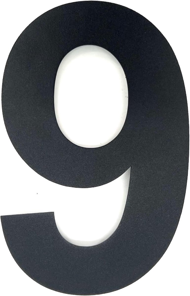 huisnummer in diepzwart RAL 9005 van massief roestvrij staal - lettertype Arial - fijne structuur poedercoating - inclusief montagemateriaal - hoogte 20 cm - cijfer 9