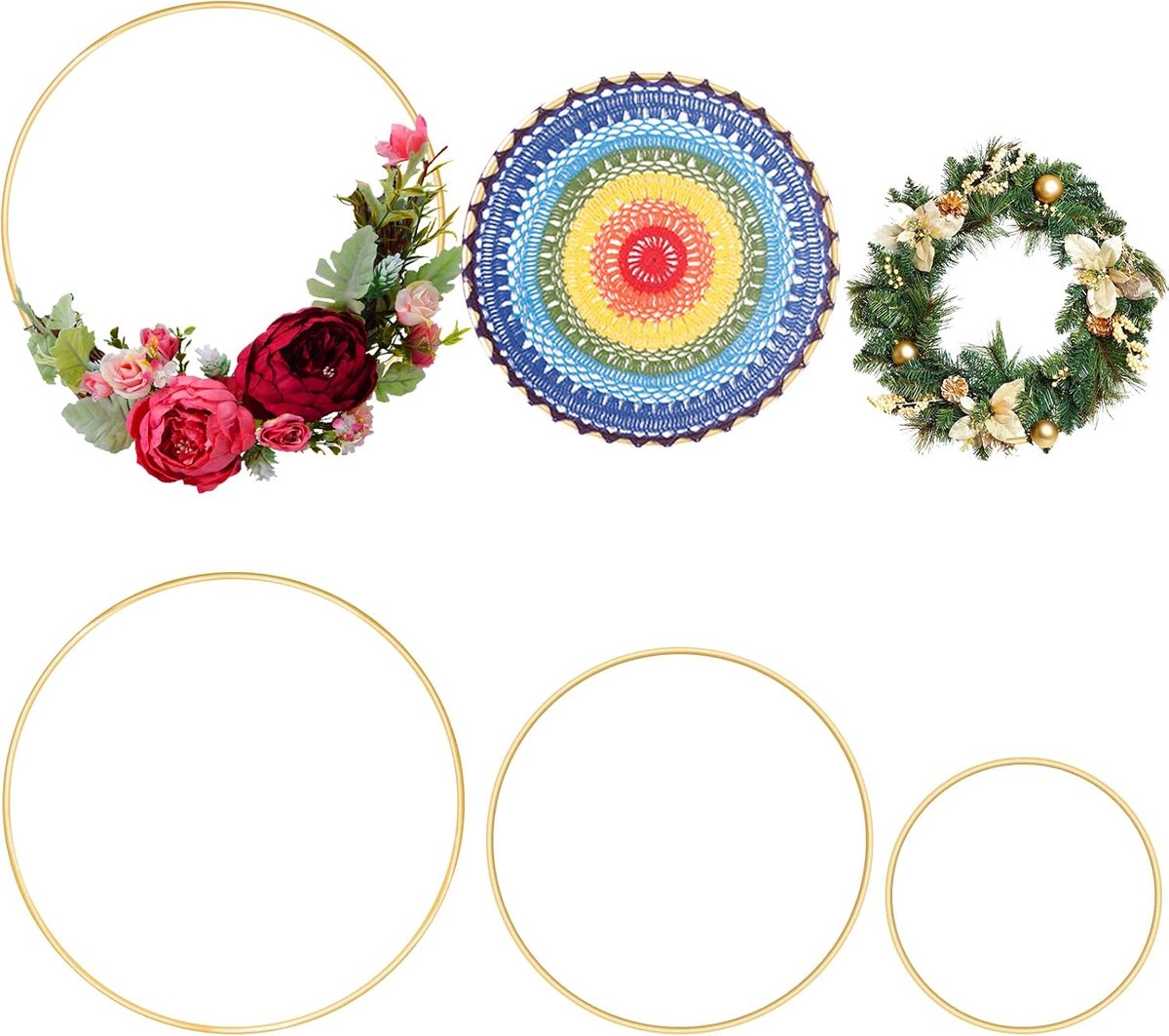 ringen om te knutselen, 6 stuks metalen bloemenhoepel 10 cm 15 cm 20 cm dromenvanger ringen gouden ronde ringen voor dromenvangers festival kransen macramé doe-het-zelf handwerk