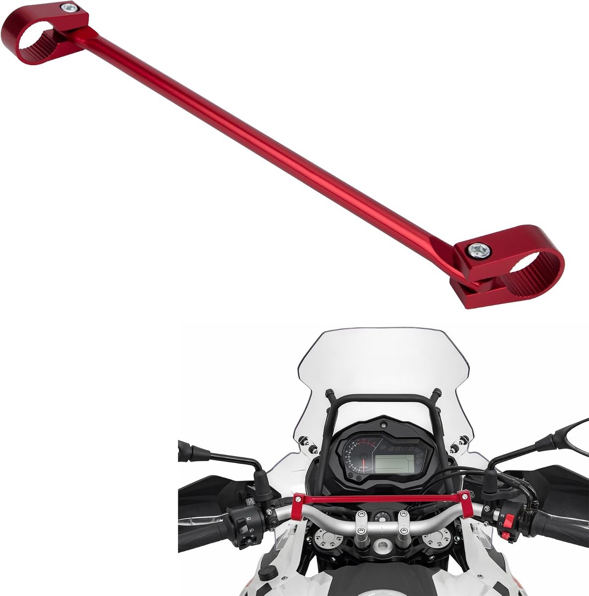 Balansstang voor motorfiets, 22 mm, dwarsbalk, stuur, motorfiets, aluminium, versterkingsstang voor motorfiets, motorfiets, ATV, 400 mm, rood