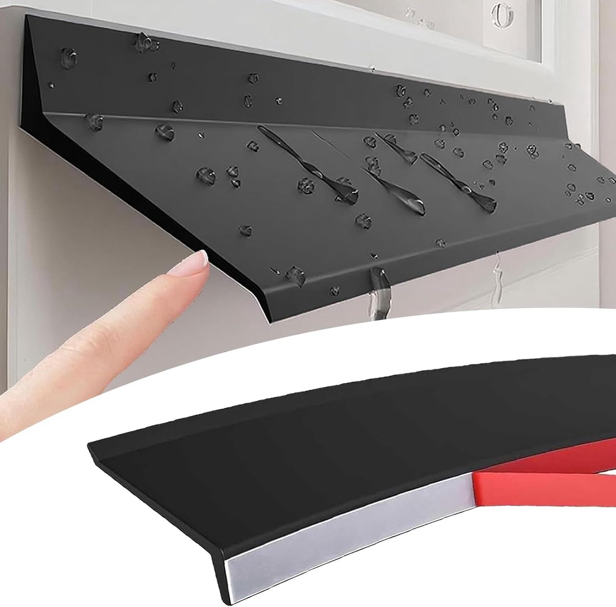 regenbeschermingsstrip voor ramen, 5 m x 4,5 cm, zwarte raamafdichting, rubberen afdichting, flexibele druppelbescherming, waterbescherming voor raamkozijnen, deuren, tegen het