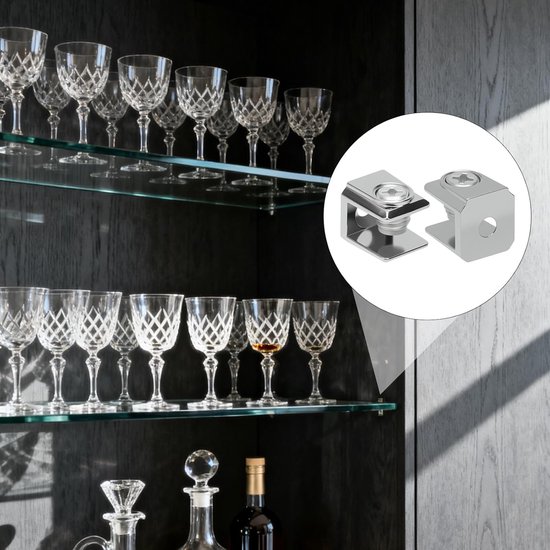 20 stuks glazen plankdragers, glashouders, roestvrij staal, vierkant, verdikte verstelbare glasklemmen, glasplankhouder, plankdrager, draagklem, zinklegering, glazen clip voor 3-8 mm dik glas — afbeelding 3