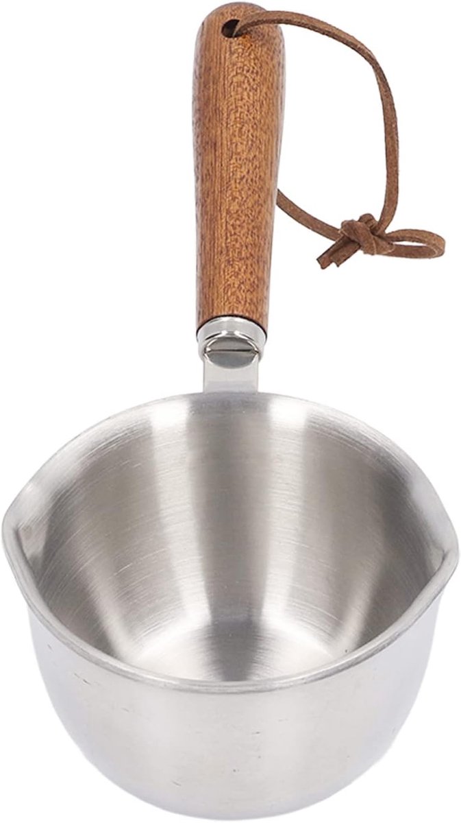Boterverwarmer met Dubbele Uitloop, Roestvrijstalen Mini-botersmeltkroes met Houten Handvat, Multifunctionele Melkpot Chocoladesmeltpan voor Keuken (120ML)