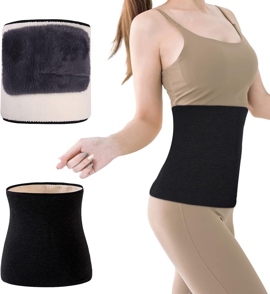 Rugwarmer, kasjmier, nierwarmer voor dames, warmteriem, rugwarmer, winter, wol, taillebeschermer, tailleondersteuning, riem, band, zwart (1), M