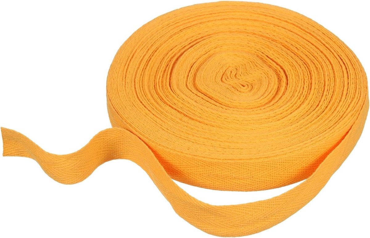 Katoenen visgraatlint 20 mm x 21 m bias-visgraat geweven band voor doe-het-zelf naaien geschenkverpakking, goudtint