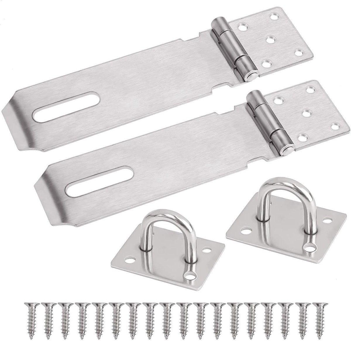 Hangslotvergrendelingen van roestvrij staal, 2 stuks, 5 inch, deurvergrendeling met schroeven voor deur, meubels, kast, lade, kast en tuin, zilverkleurig
