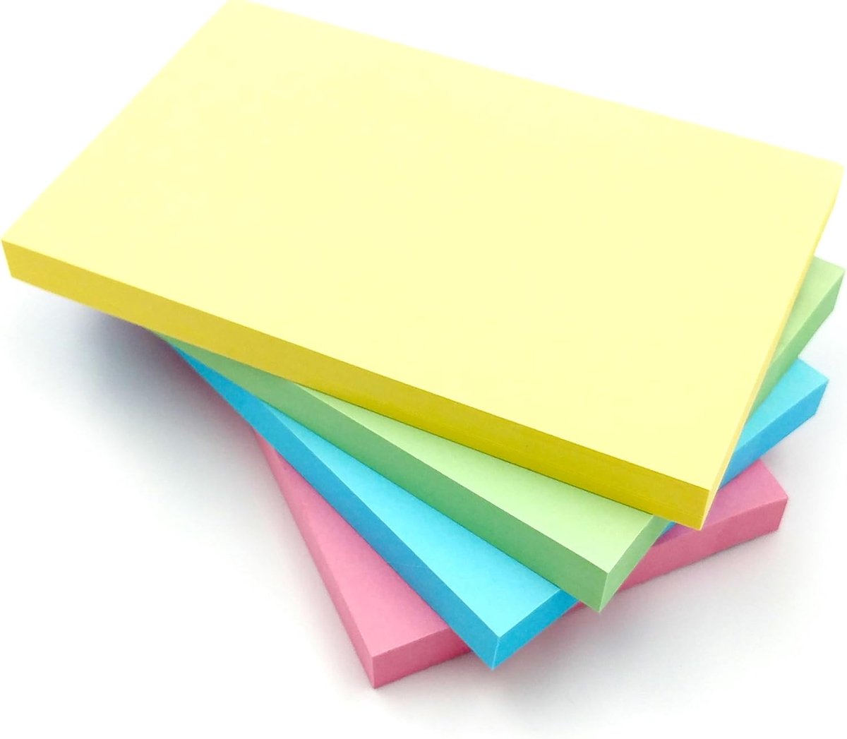 4 pads rechthoekige plaknotities 127 x 76 mm (5" x 3") pastelkleuren geel, roze, groen, blauw | 100 vellen per pad | zelfklevende notities voor kantoor, school, thuis