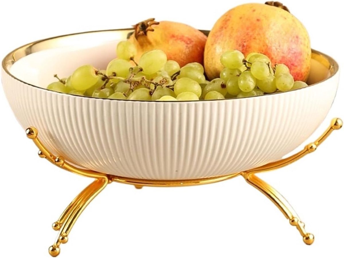 Fruitschaal Keramische fruitschaal, mand met multifunctionele, afneembare voet, decoratief for op tafel of aanrecht, salade- of dessertschaal for feestjes(Wit)