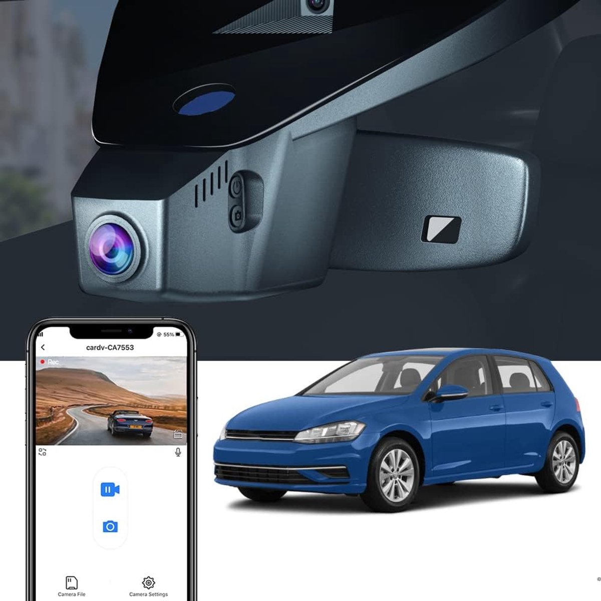 Dash Cam Compatibel met Volkswagen Golf Mk8 GTE GTD GTI R/Cupra Formentor 2021-2024, 4K 2160P WiFi UHD Video, Parkeermodus, G-Sensor, Nachtzicht, Plug & Play, 64GB-kaart