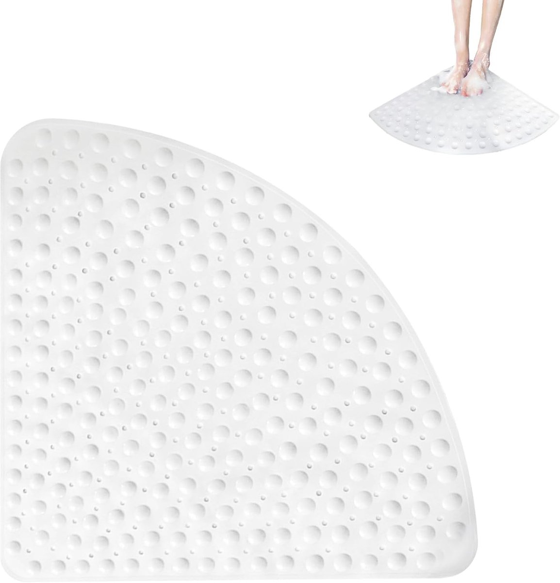 Driehoekig, 80 x 80 cm Douchemat antislip, doucheinleg antislip, badmat antislip, met zuignappen en afvoergaten, voor douche en sauna (Wit)
