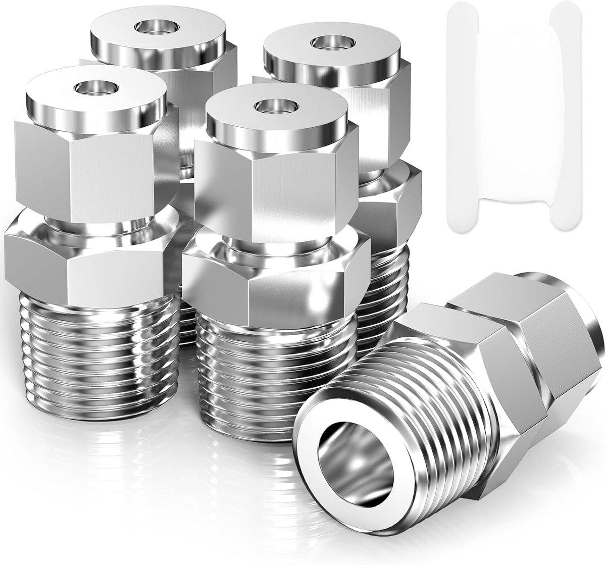 5 stuks 304 Roestvrij staal Compressie buiskoppeling connector, 4 mm buis OD x 1/4"BSP Male Rechte Adapter