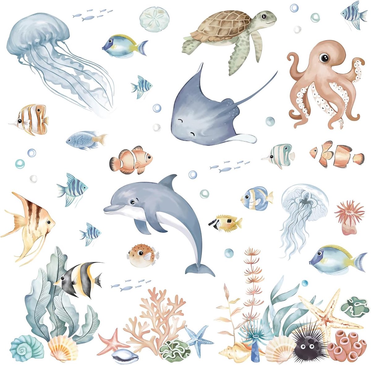 Muurstickers dolfijn kwallen oceaan dier Peel & Stick muurstickers kinderen kinderkamer badkamer slaapkamer muur decor