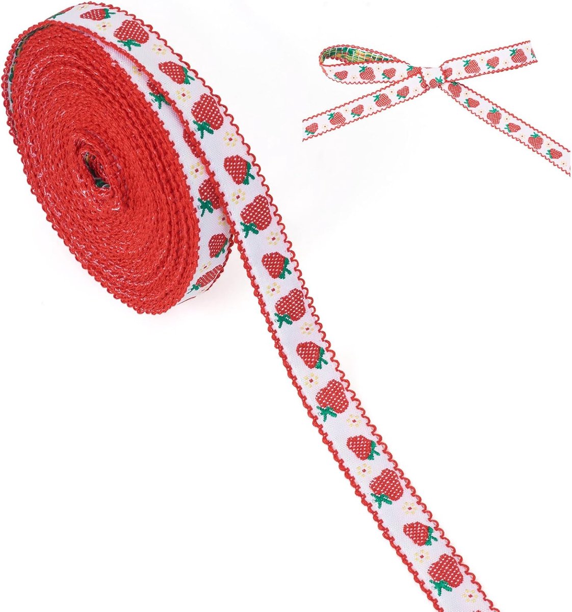 Linten Wit & Rood Vruchten Decoratieve Trims Mooie Aardbei Polyester Lint Voor Diy Kleding Accessoires Boog Maken Cadeau Verpakt Rood, Wit
