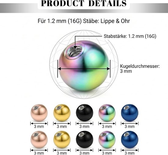 16G (1,2 mm) Labret Piercing Set Chirurgisch Staal - 4-10mm Korte Staven Flat Back Lip Piercing Tragus, Helix, Oor & Conch Plug - Zilver — afbeelding 2