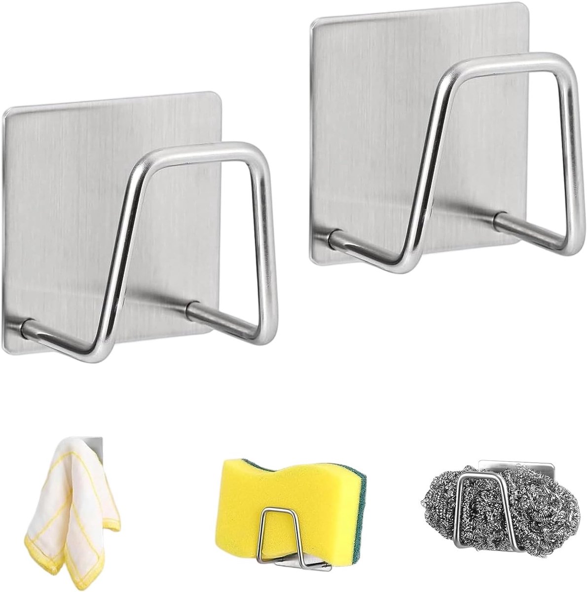 4 stuks sponshouders gootsteen roestvrij staal zelfklevend - 5 x 5 cm compacte afwassponshouder keuken zonder boren waterdichte keukensponshouder voor gootsteen spoeldoek houder organizer