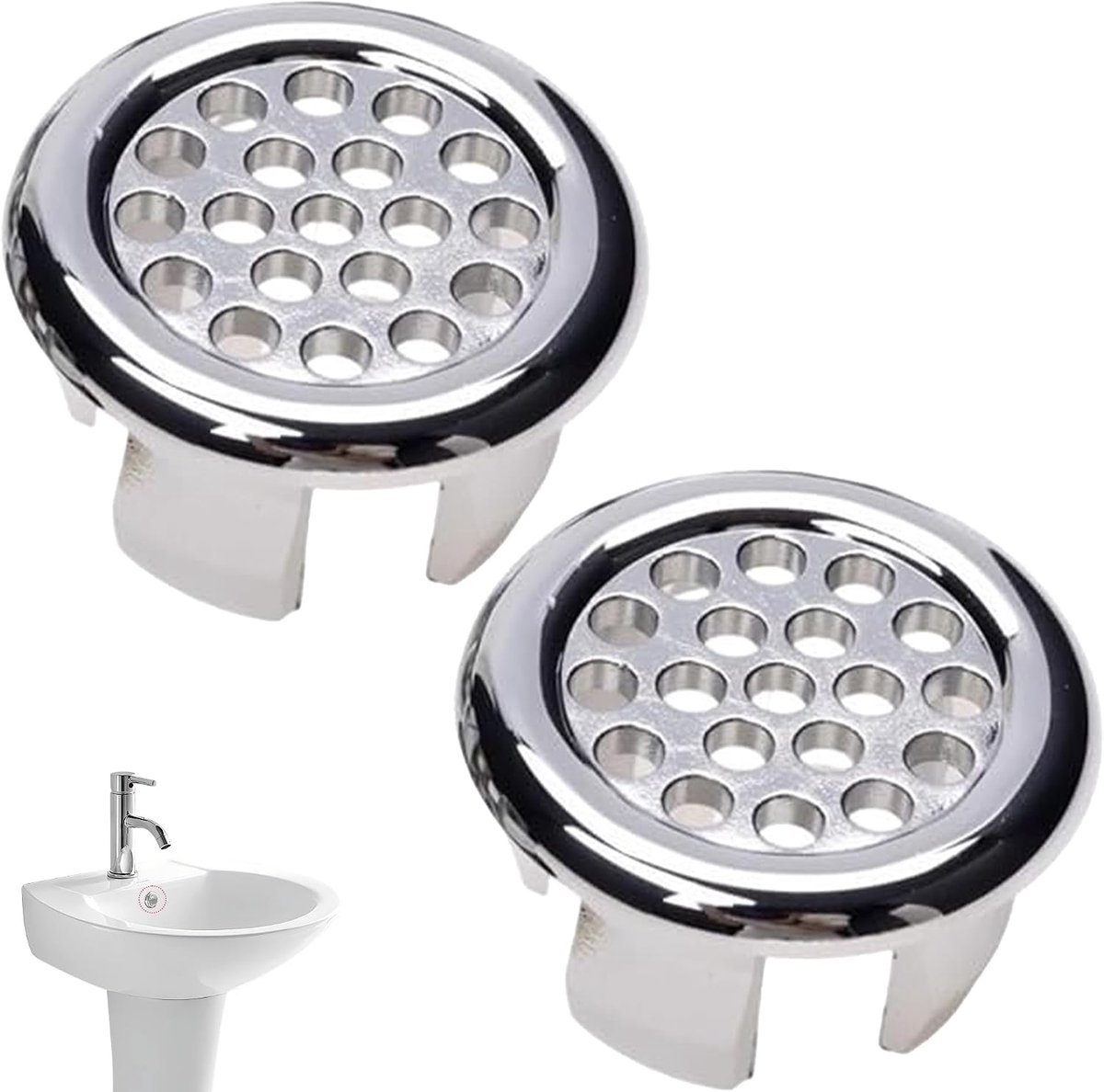 2-delige set koperen overloopringen, ronde vervangingsdeksels voor gootsteengaten, metalen afvoeraccessoires met een diameter van 24 mm voor keuken- en badkamerarmaturen