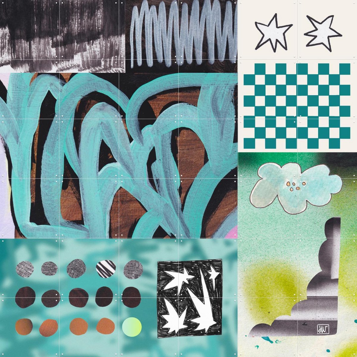 IXXI Playful Shift, Henriette Visscher - 120 x 120 cm - Gratis ophangtool - Grote wanddecoratie en posters - Collage, Fantasierijk, Kleurrijk