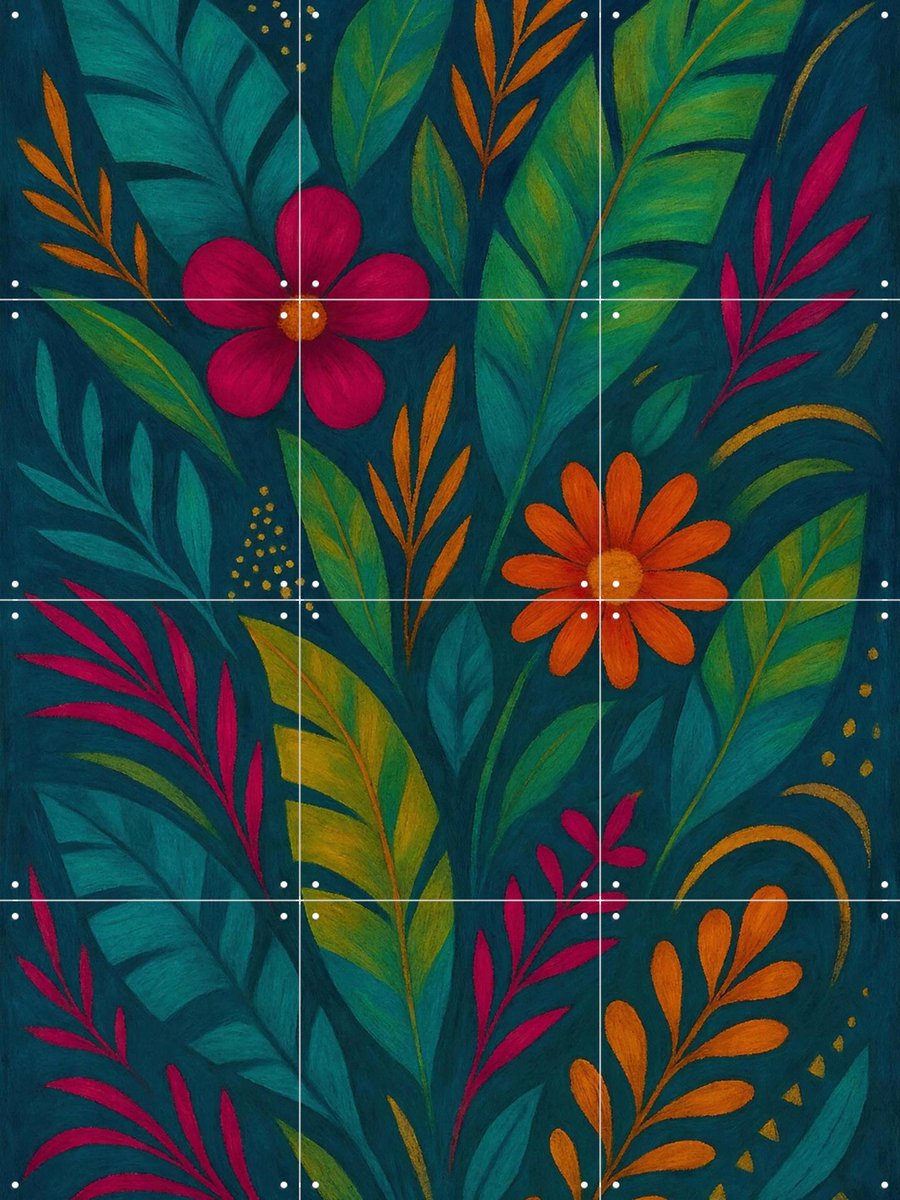 IXXI Jungle Rhapsody, Moonheart Artworks - 60 x 80 cm - Gratis ophangtool - Grote wanddecoratie en posters - Illustraties, Geometrische Kunst, Art