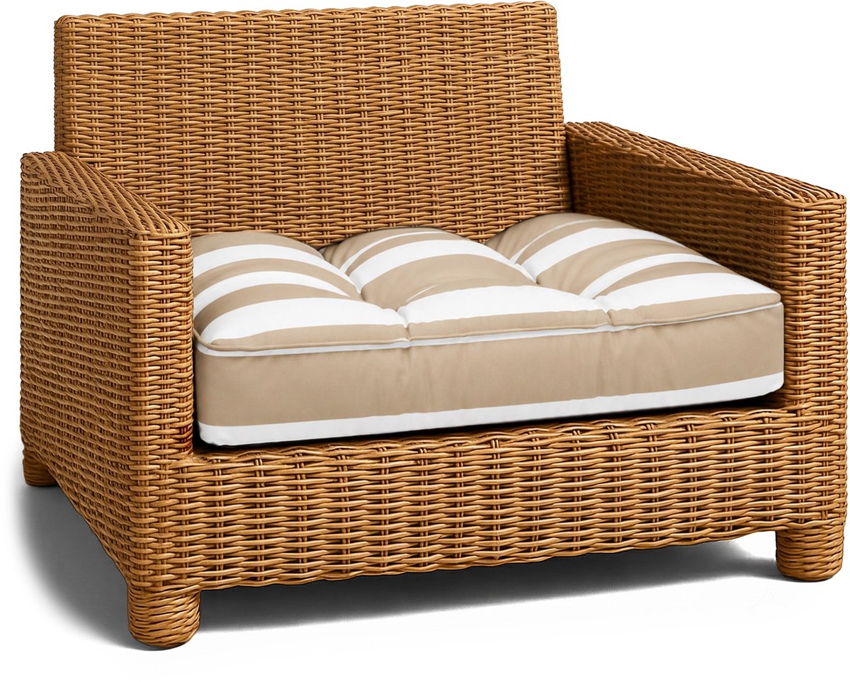Kussen Lounge Tuinmeubelen - Zitkussen 70x70 cm Rug Rattan Ideaal voor balkon terras loungeset buiten comfort vulling dik duurzaam Wit-beige strepen