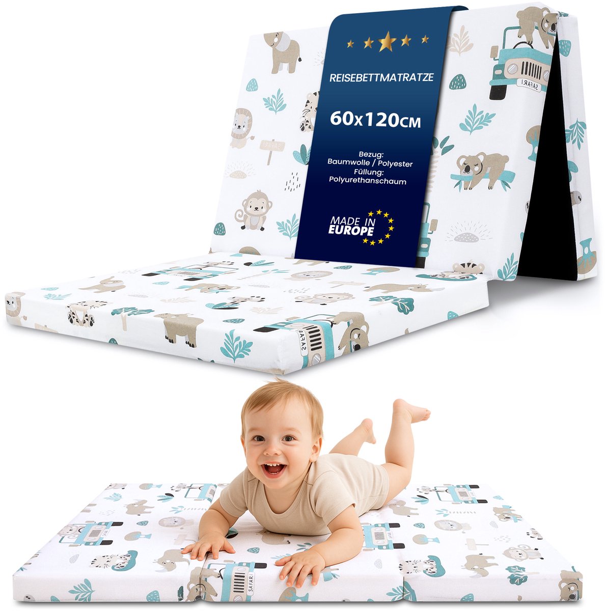 Opvouwbare Matras Baby Reisbed - 60x120 cm Vouwmatras Klapmatras Kindermatras Logeermatras Vloermatras Slaapmatras Reismatras Compact Licht Voor Ledikant Kinderbed Camping Reizen 60 x 120 cm