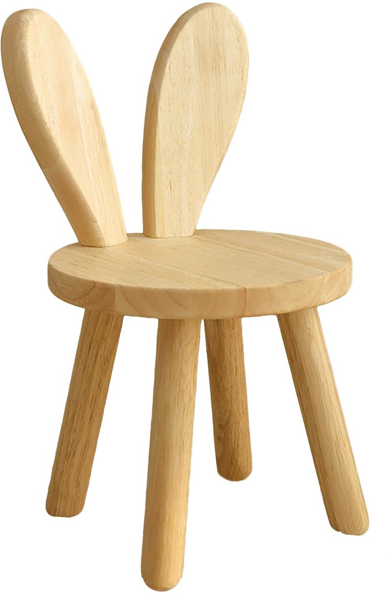 SnelShoppen - Houten Kinderstoel met Konijnenoren voor Kinderen van 1 tot 6 Jaar, Zithoogte 25 cm, Antislip en Stabiel, Mooie Stoel voor Peuters en Ki