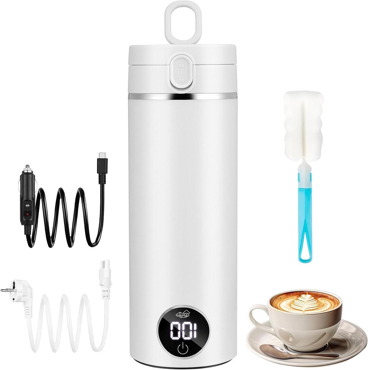Reis waterkoker - Mini waterkoker Draagbare ketel - Warme dranken bereiden - 6 Temperatuurinstellingen - 450 ml - Wit