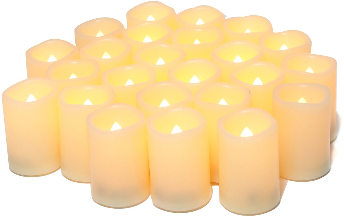 Thijox - Vlamloze Flikkerende Votief Theelichtjes Kaarsen Set van 24 - Batterij Aangedreven Nepkaarsen voor Bruiloft, Feest, Tuin, Festival Decoraties