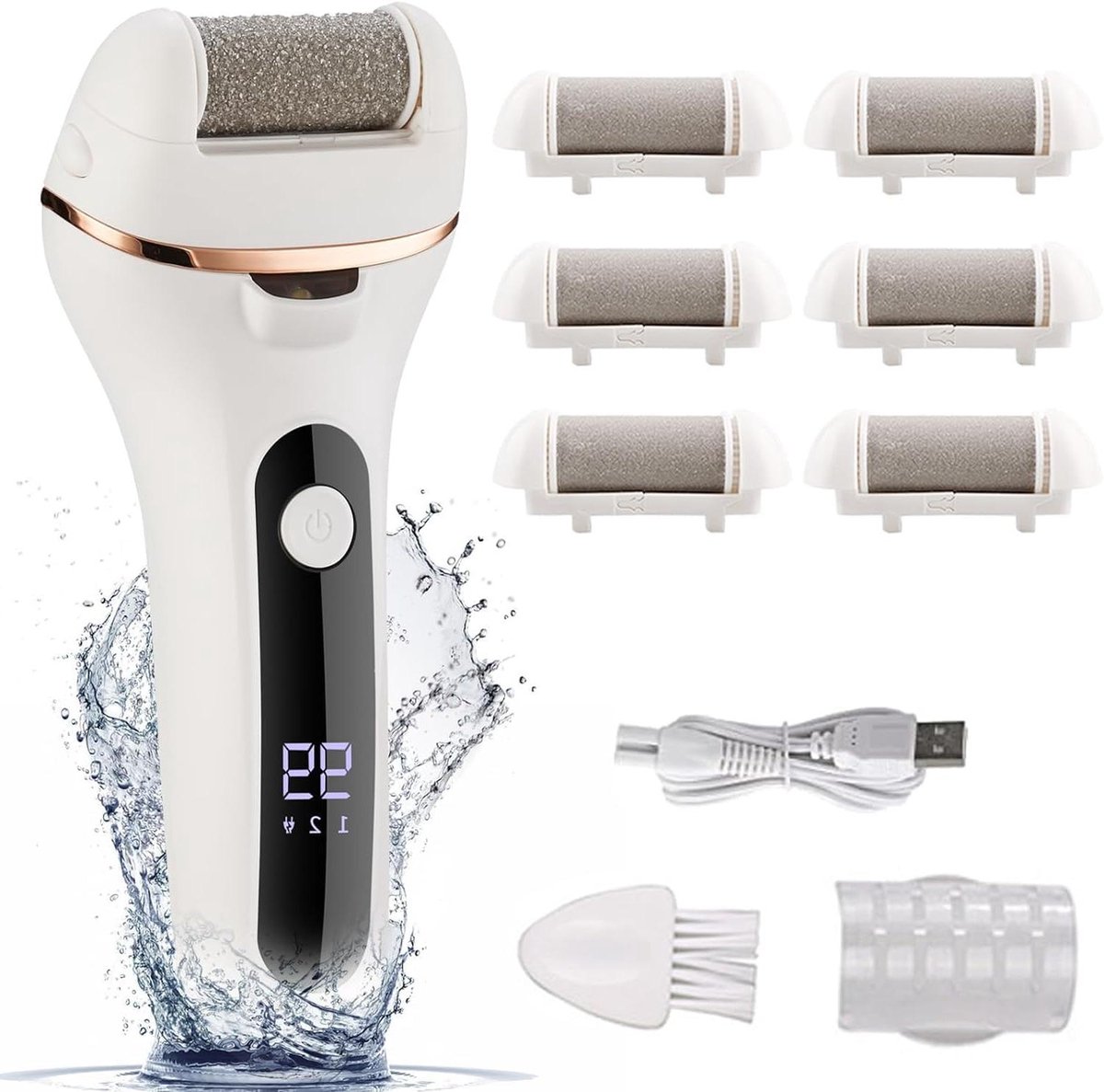 Elektrische Voetvijl - Pedicure Set - Voeten Verzorgen - Verwisselbare Rollen - 20.7 x 12.5 x 5.7 cm - Wit